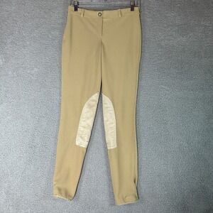 TuffRider Equestrian Breeches Womens 28 Beige Pull On Knee Patch Riding Pants